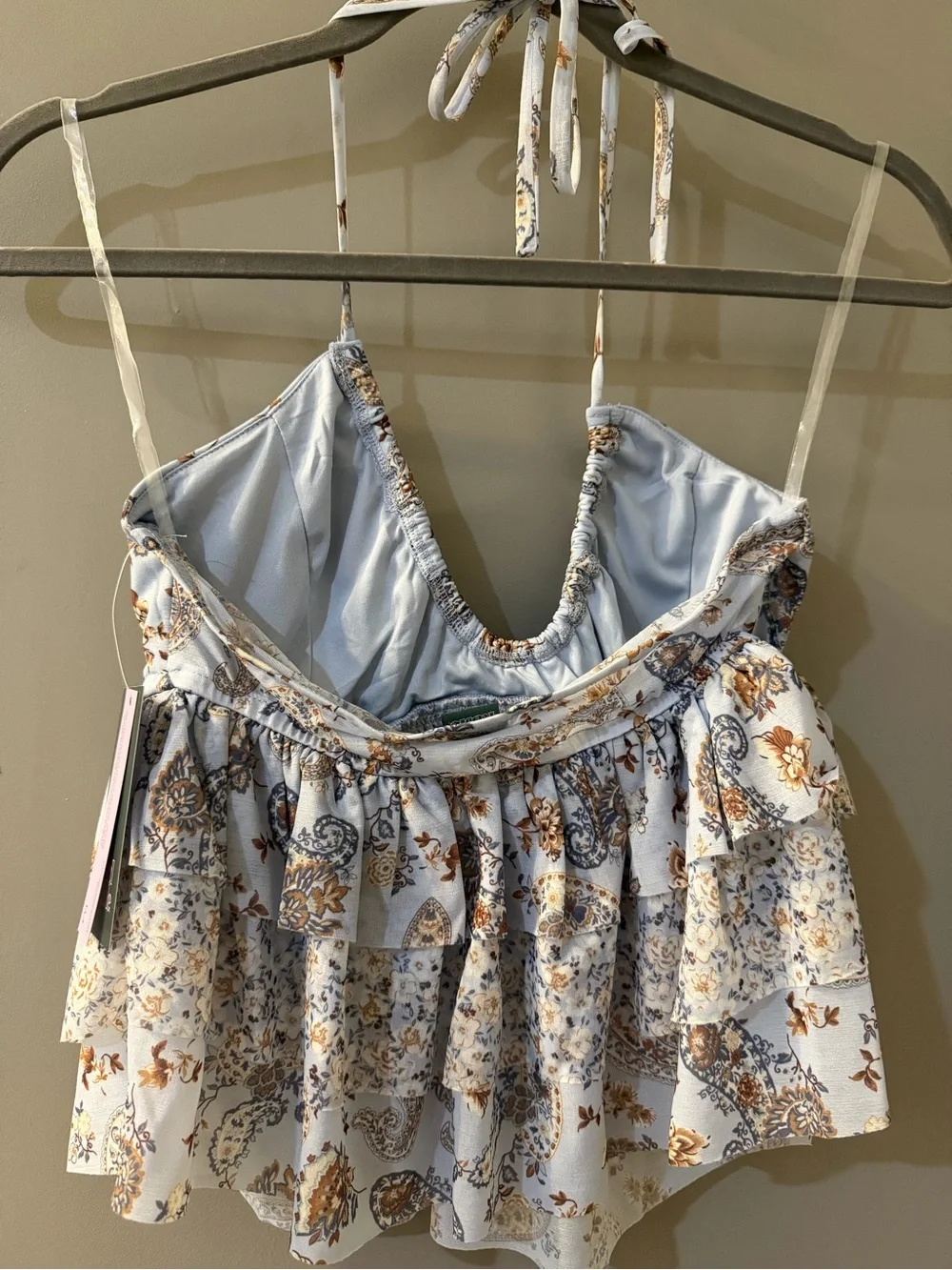 wild fable Blue Paisley Halter Ruffle Camisole